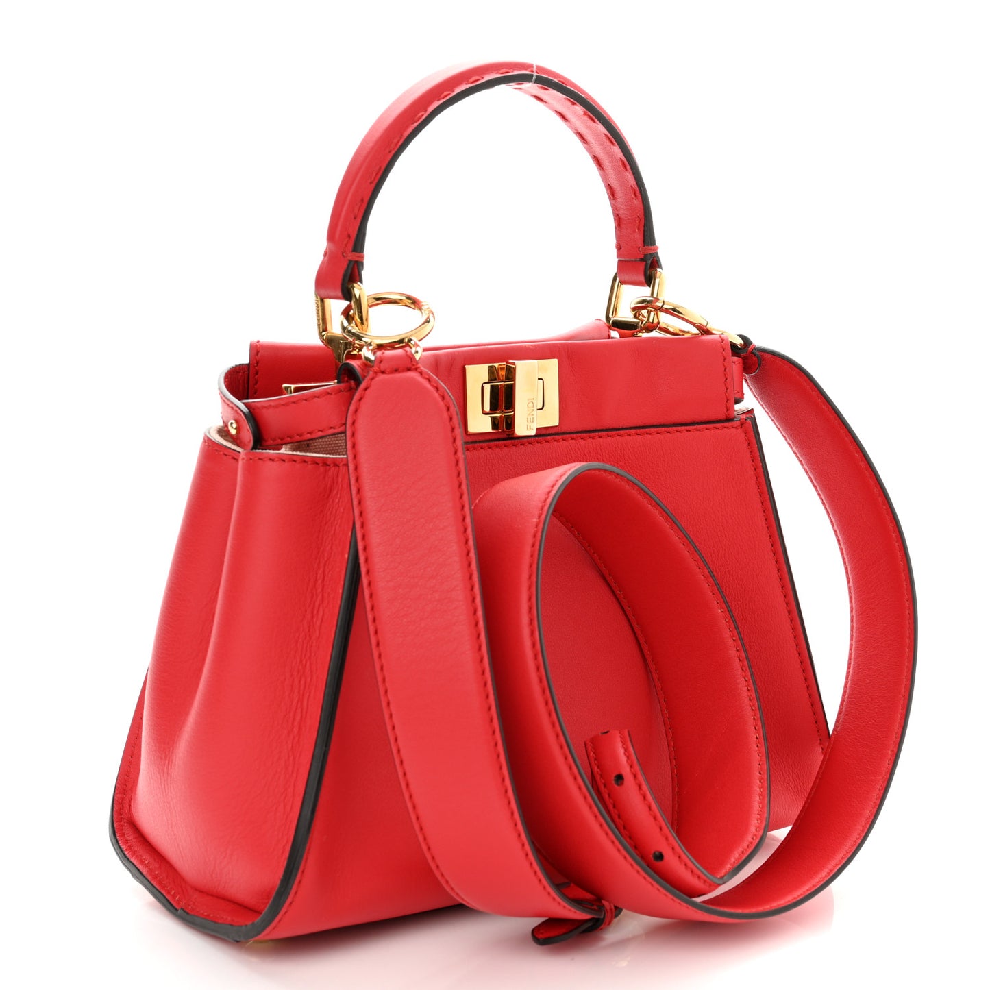 Vitello Seta Canvas FF Embroidered Mini Peekaboo Iconic Satchel Rosso Cardinale Multicolor