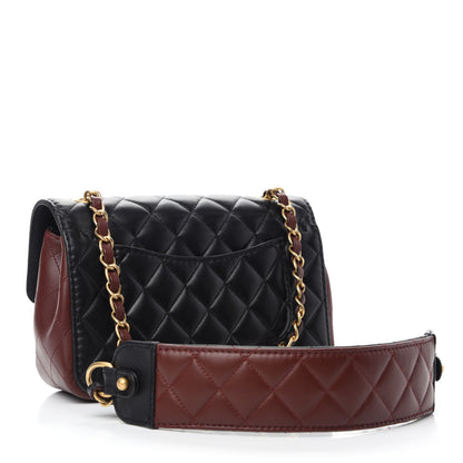 Chanel Calfskin Quilted Small Strap Into Flap Black Burgundy 3 of 11