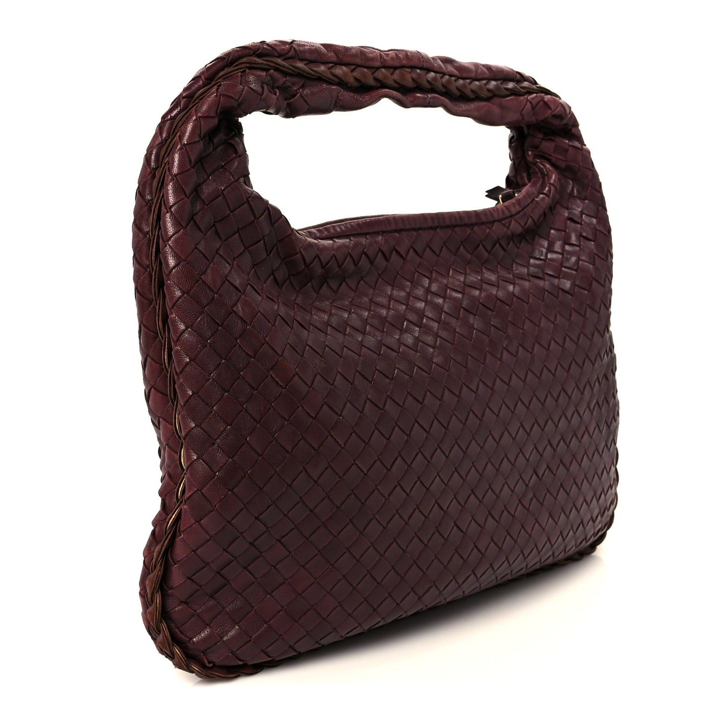 Nappa Intrecciato Medium Veneta Hobo Dark Red