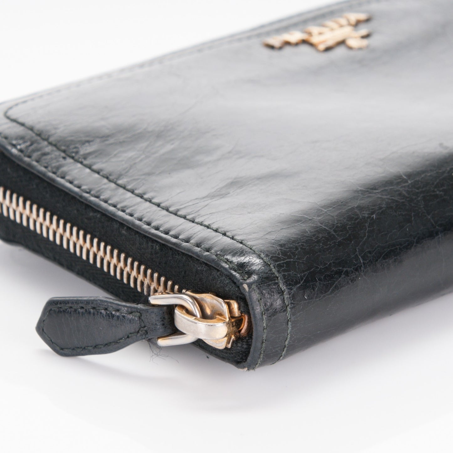 Vitello Shine Zip Around Wallet Nero Black