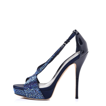 Gucci Vernice Crystal Silk Satin Pump 38.5 Marine 1 of 8