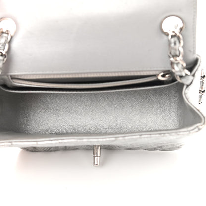 Chanel Metallic Patent Crumpled Calfskin Chevron Quilted Mini Square Flap Silver 5 of 16