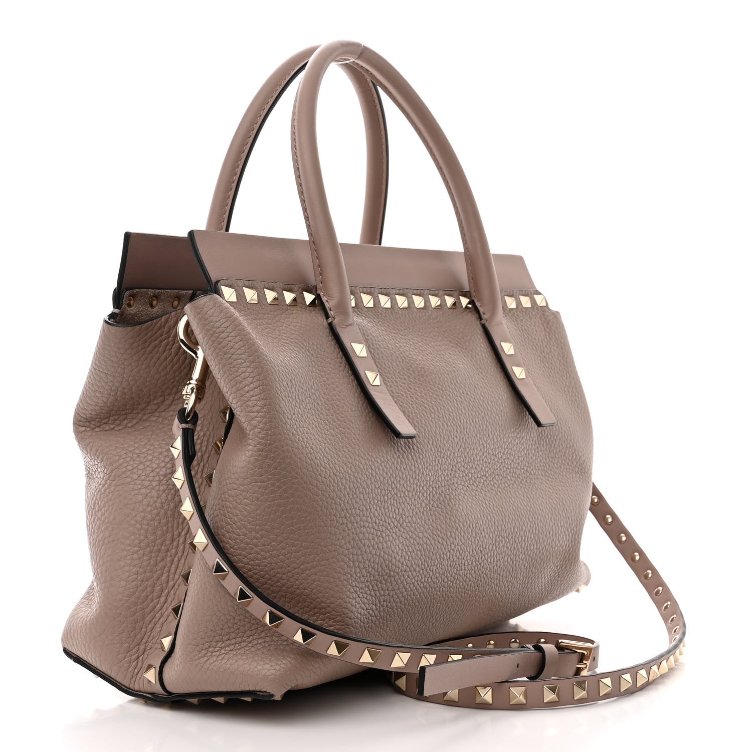Valentino Garavani Pebbled Calfskin Small Rockstud Double Handle Bag Poudre 3 of 15