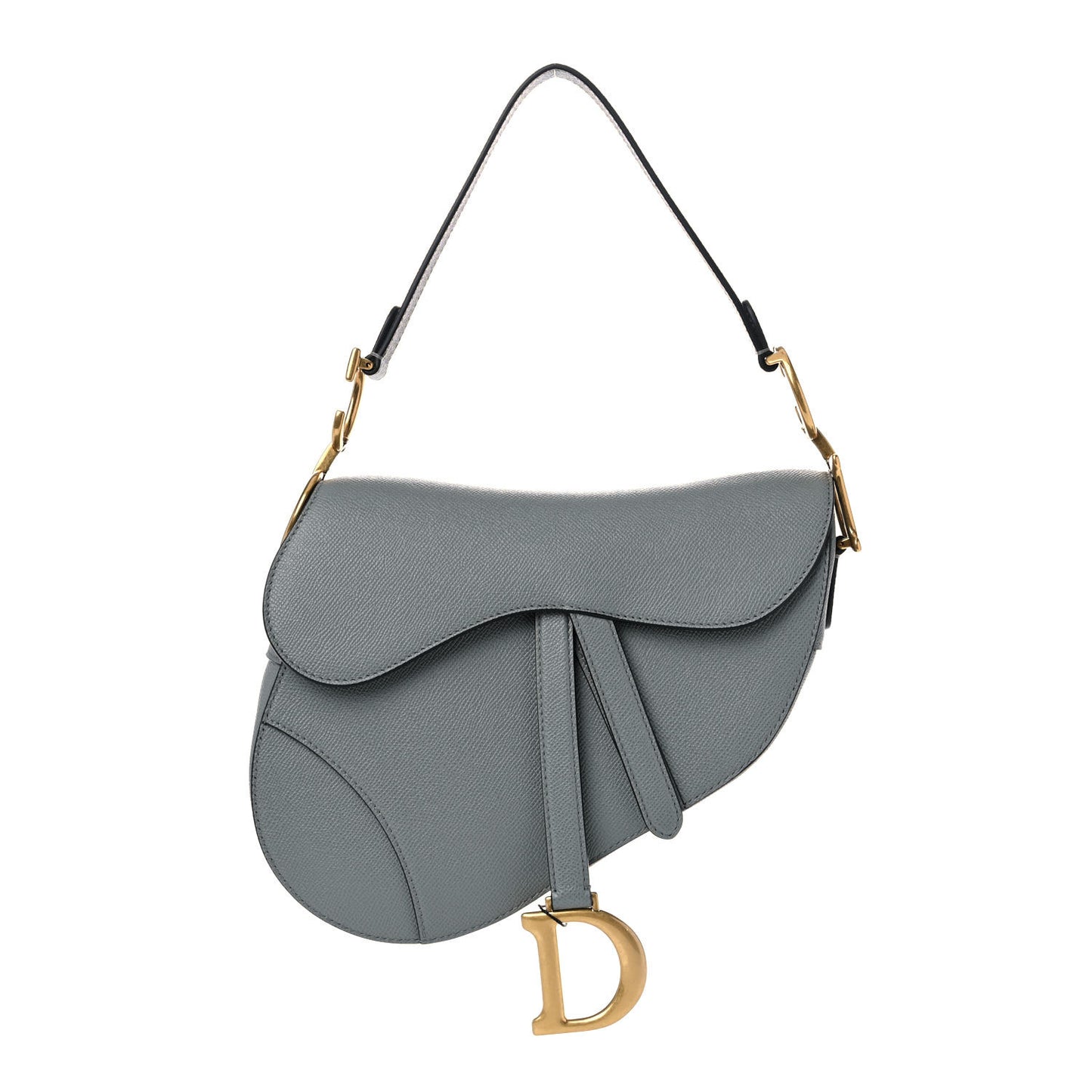 Grained Calfskin Saddle Bag Grey Stone
