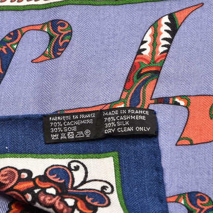 Hermes Cashmere Silk Lettres D'Erevan Shawl 140 Bleu Corail Vert 6 of 6