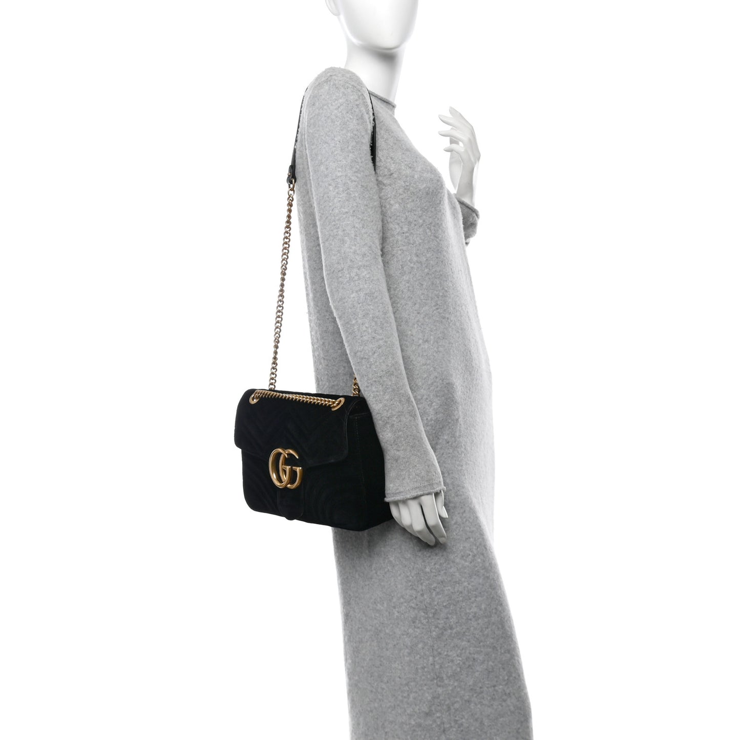Velvet Matelasse Medium GG Marmont Shoulder Bag Black