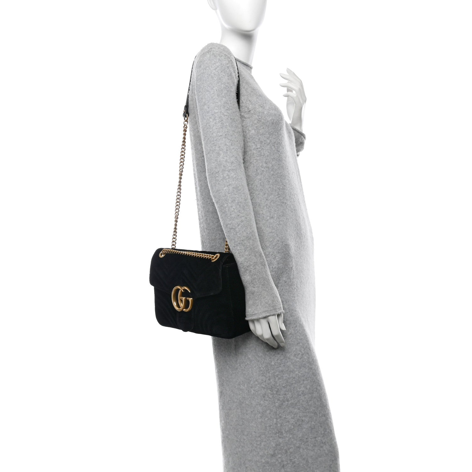 Gucci Velvet Matelasse Medium GG Marmont Shoulder Bag Black 2 of 11