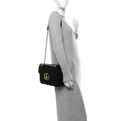 Gucci Velvet Matelasse Medium GG Marmont Shoulder Bag Black 2 of 11