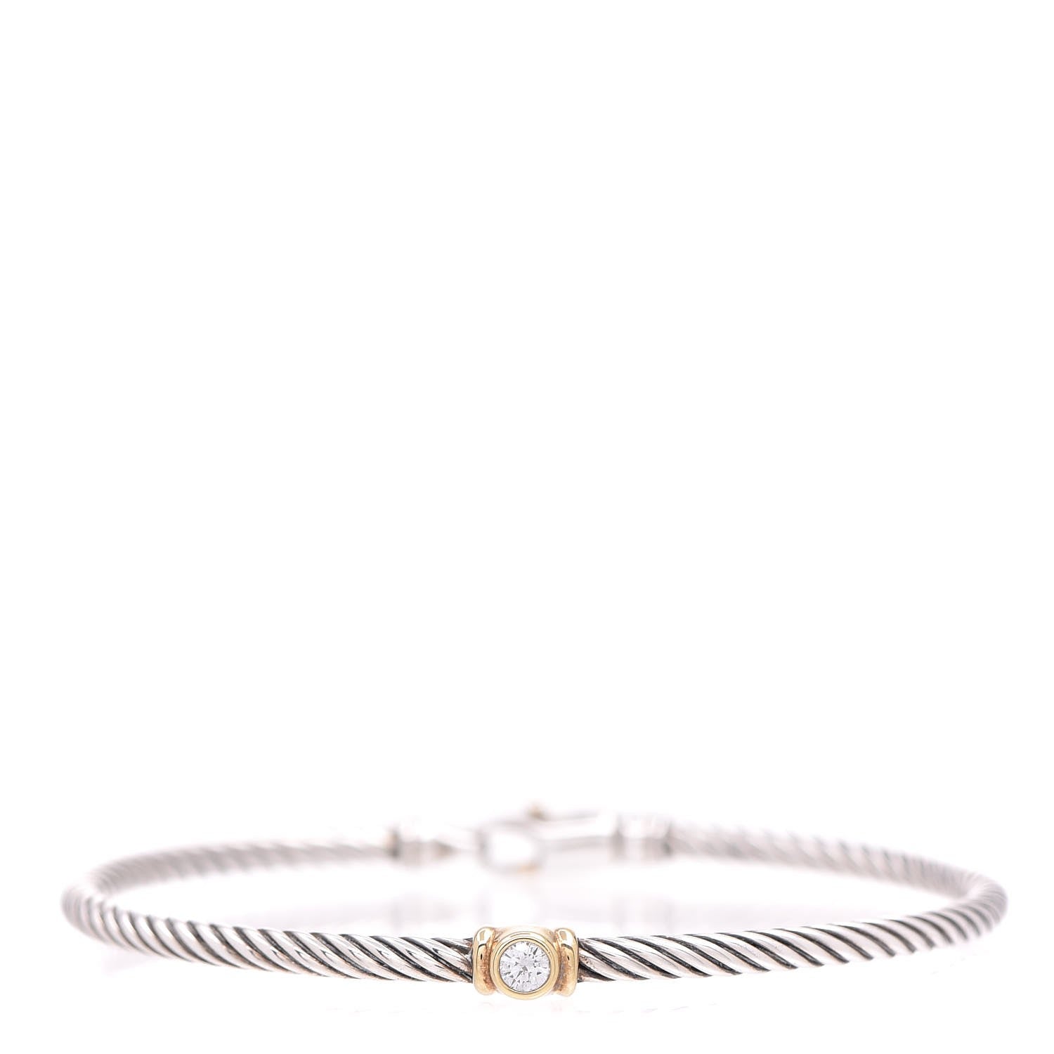 David Yurman Sterling Silver 18K Yellow Gold Diamond 3mm Single Station Bracelet 1 of 7