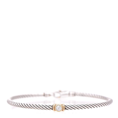 David Yurman Sterling Silver 18K Yellow Gold Diamond 3mm Single Station Bracelet 1 of 7