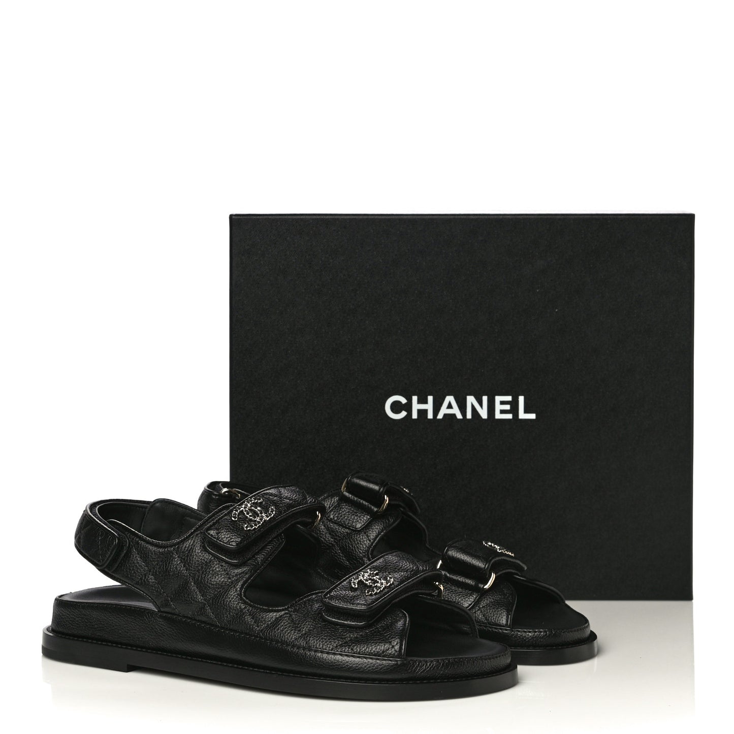 Grained Calfskin Velcro Dad Sandals 40 Black