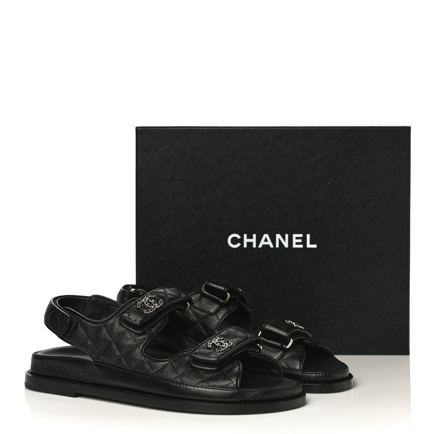 Chanel Grained Calfskin Velcro Dad Sandals 40 Black 10 of 10