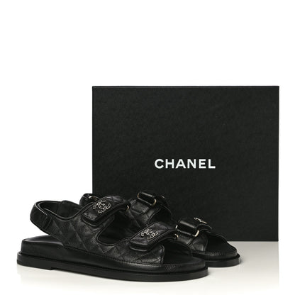 Chanel Grained Calfskin Velcro Dad Sandals 40 Black 10 of 10