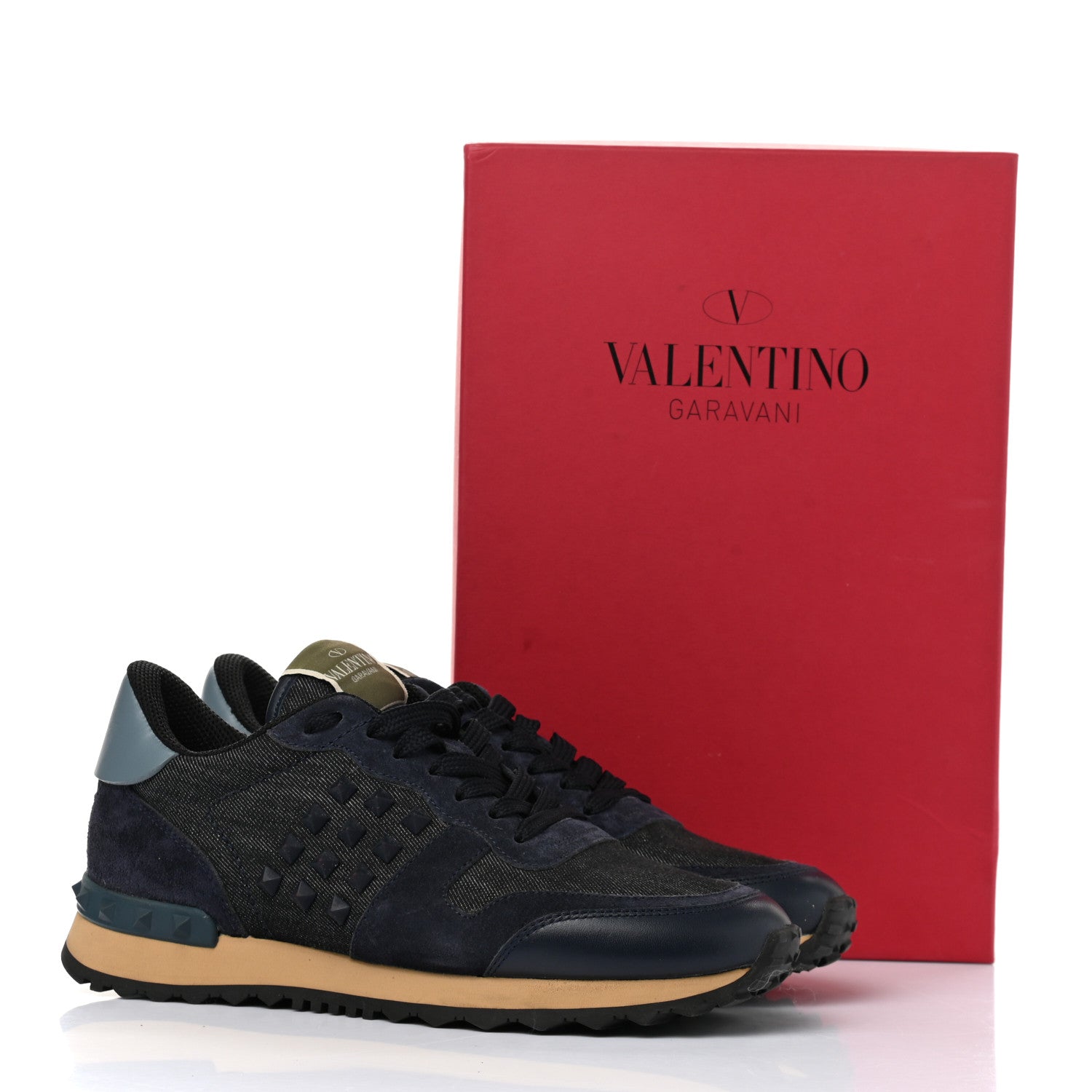 Valentino Garavani Denim Calfskin Suede Womens Rockstud Sneakers 37 Deep Denim 10 of 10