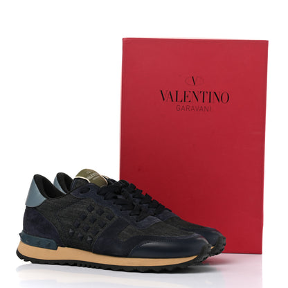 Valentino Garavani Denim Calfskin Suede Womens Rockstud Sneakers 37 Deep Denim 10 of 10
