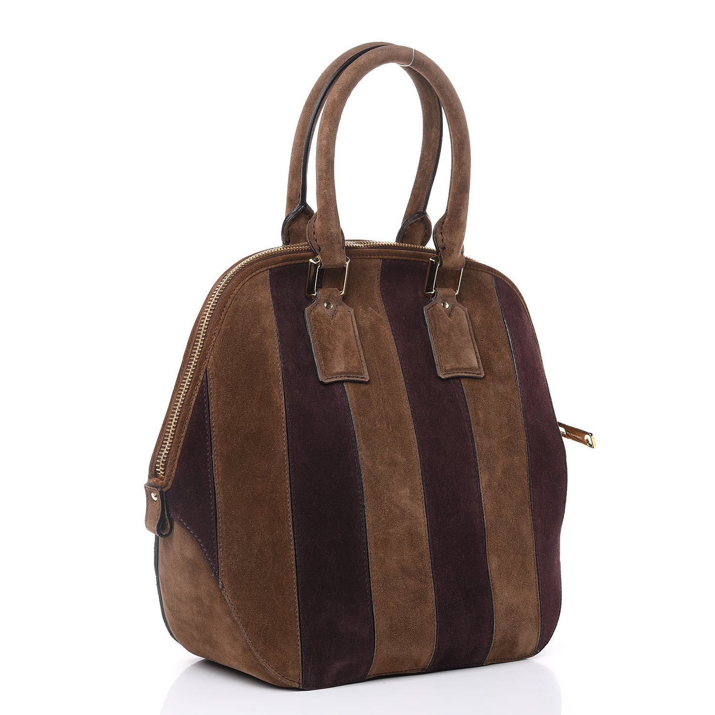 Suede Striped Medium Orchard Bowling Bag Fawn Brown Plum