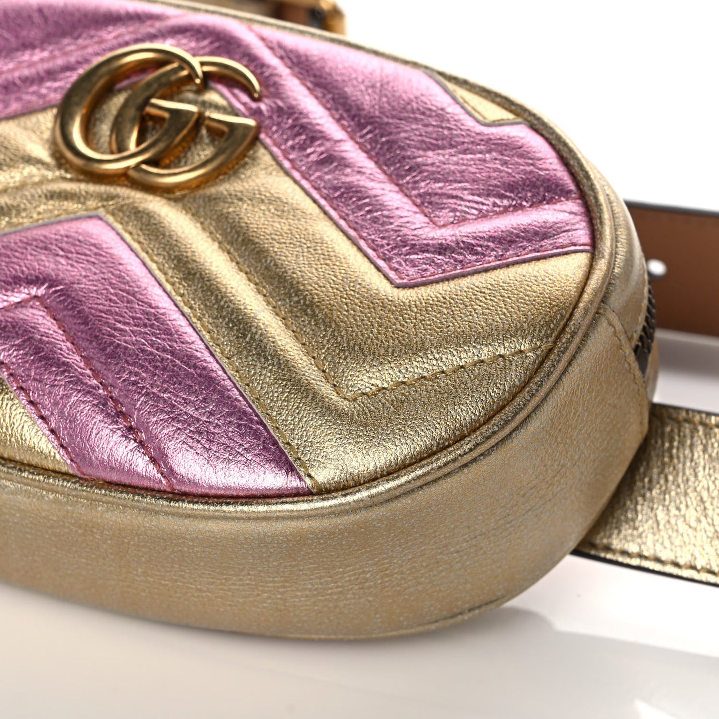 Metallic Nappa Matelasse Heart GG Marmont Belt Bag 85 34 Oro Vecchio Rosa