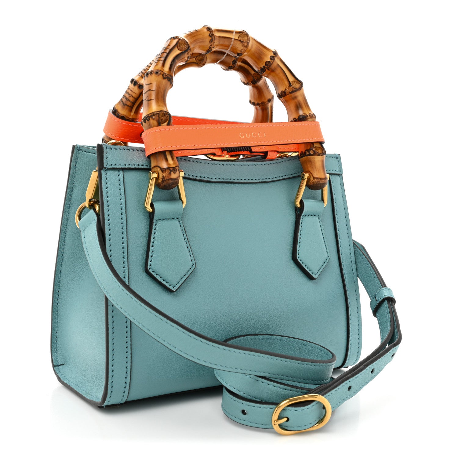 Gucci Wonka Grain Calfskin Mini Diana Tote Bag Dusty Azure Orange Fluo 3 of 12