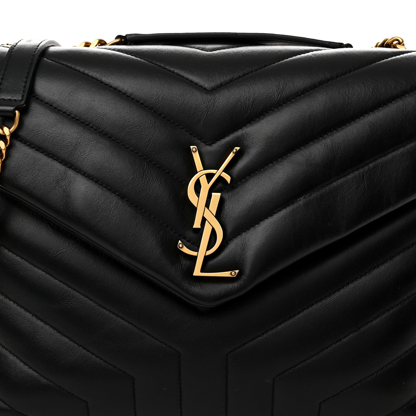 Calfskin Y Quilted Monogram Medium Loulou Chain Satchel Black
