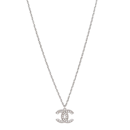 Chanel Crystal Pearl CC Pendant Necklace Silver 1 of 7
