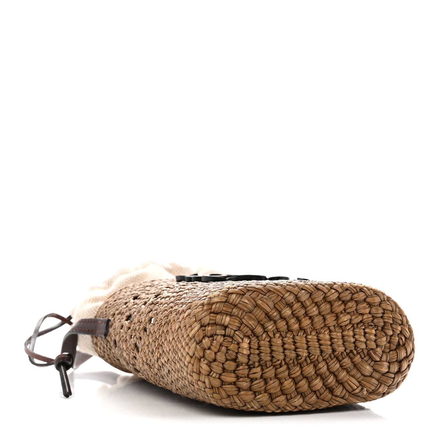 Iraca Palm Calfskin Anagram Square Pocket Bucket Bag Natural Brown