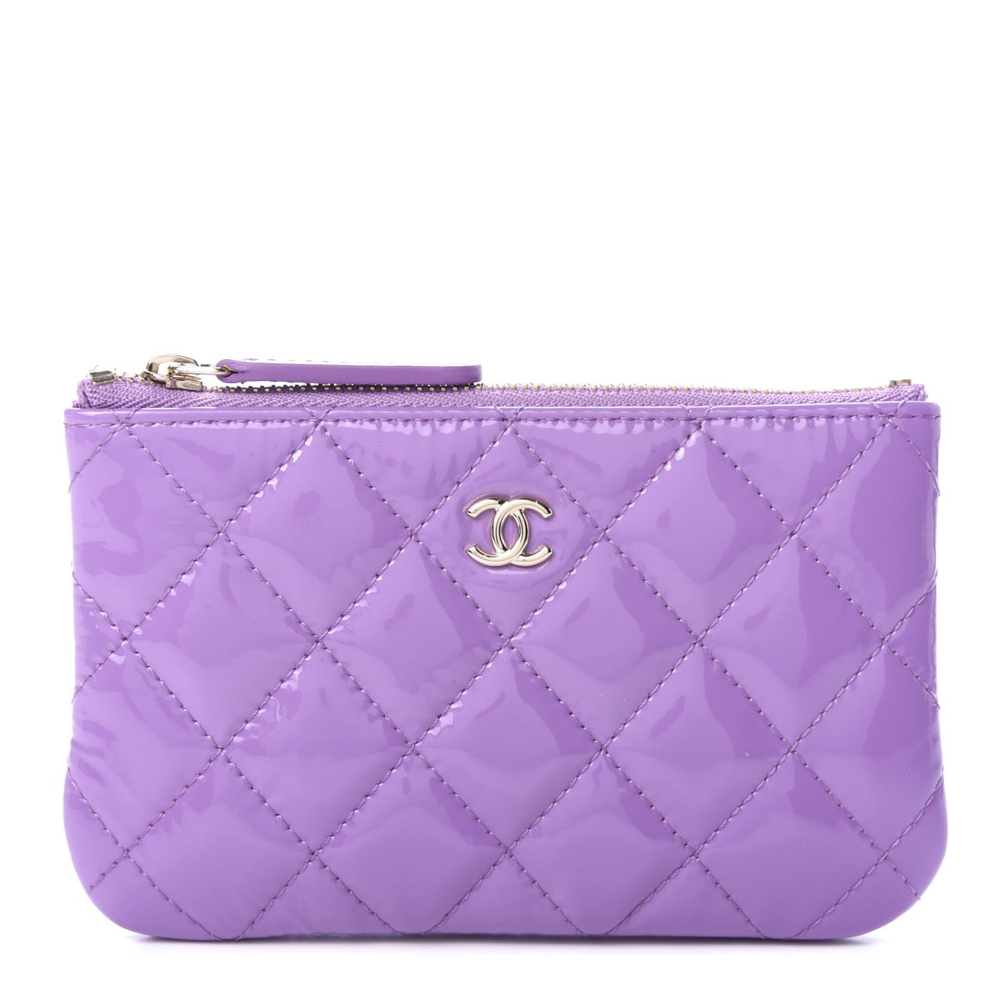 Patent Quilted Small Cosmetic Case Purple
