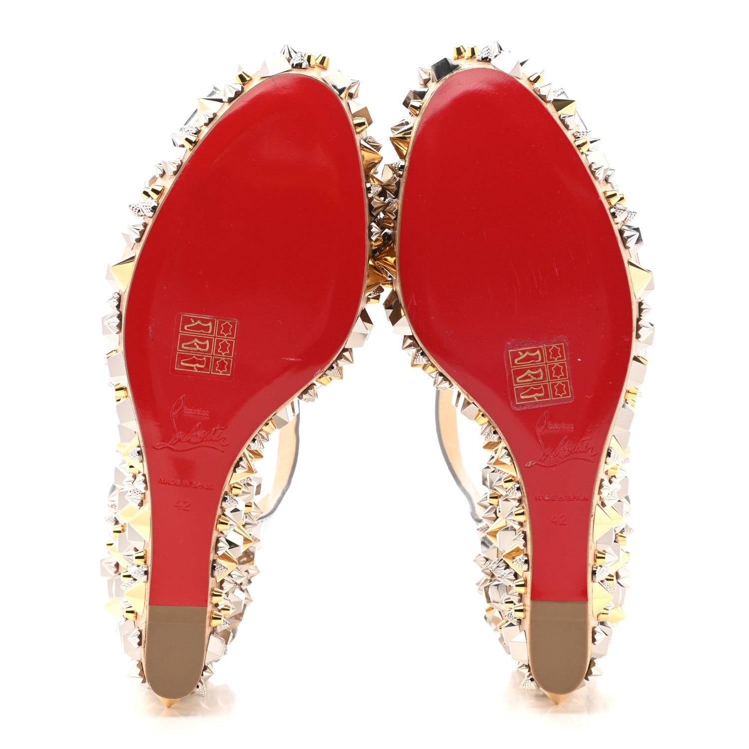 Christian Louboutin Calfskin Lame Cork Almericca 120 Studded Wedge Sandals 42 Silver 7 of 12