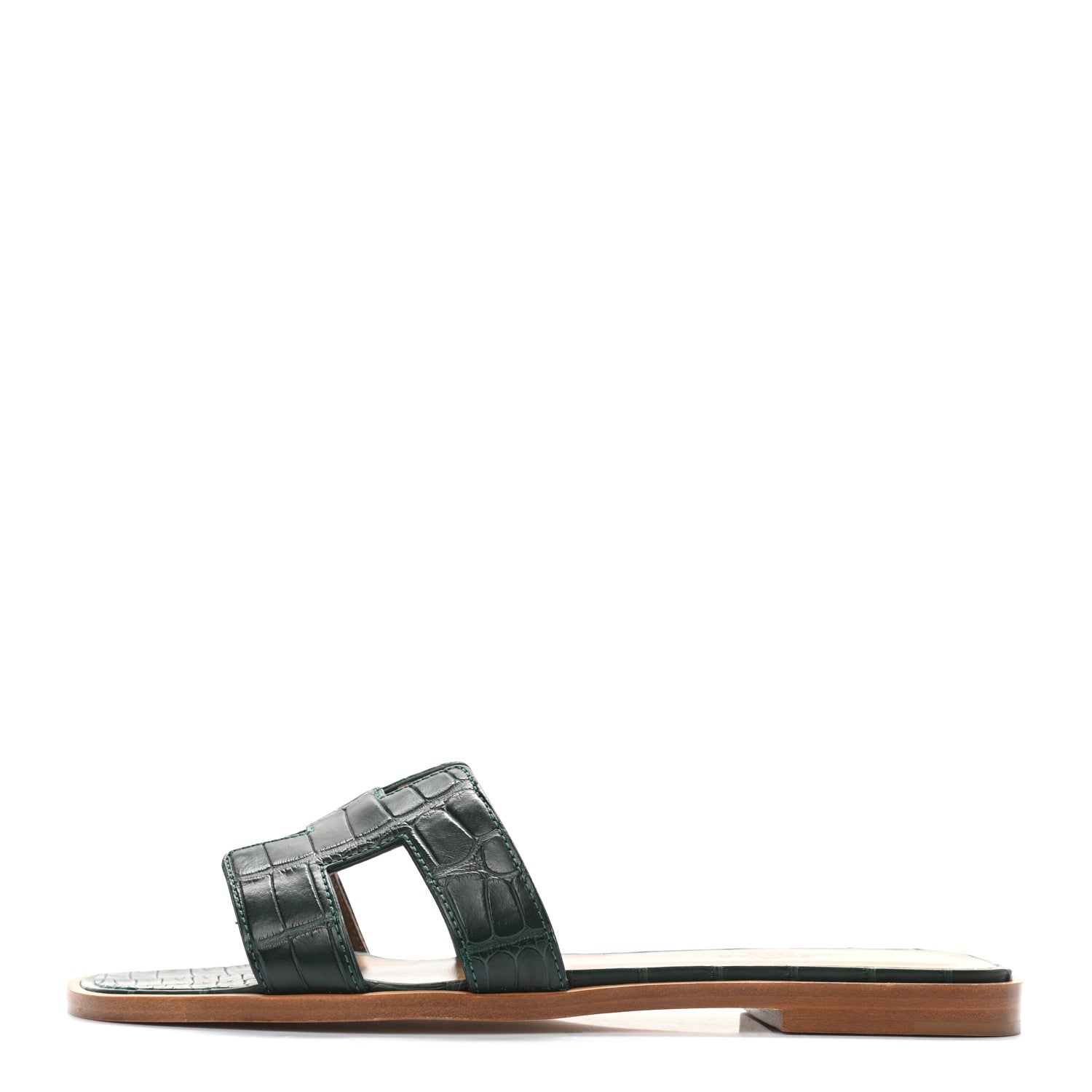 Hermes Shiny Alligator Oran Sandals 36 Vert Fonce 1 of 9