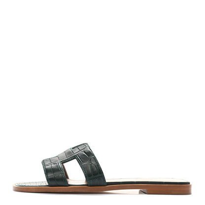 Hermes Shiny Alligator Oran Sandals 36 Vert Fonce 1 of 9