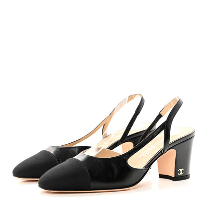 Chanel Goatskin Grosgrain Cap Toe CC Slingback Sandals 36.5 Black 3 of 12