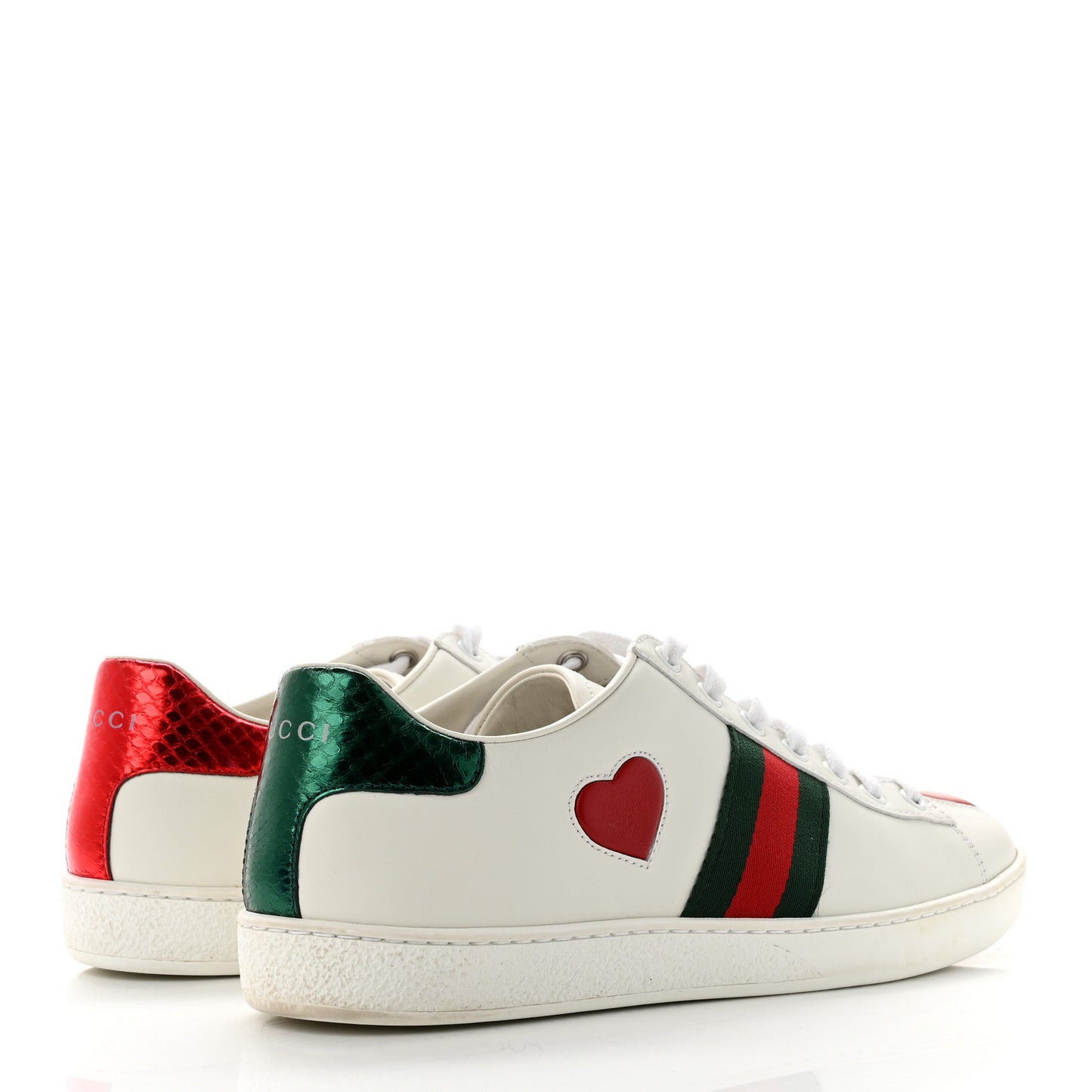Calfskin Ayers Web Heart Embroidered Womens Ace Sneakers 39.5 White