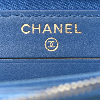 Chanel Caviar Chevron Quilted Small Zip Around Wallet Blue 6 of 9
