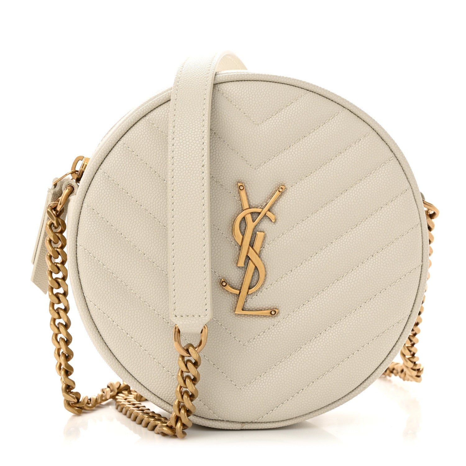 Saint Laurent Grain De Poudre Matelasse Chevron Quilted Round Vinyle Camera Bag Crema Soft 1 of 11