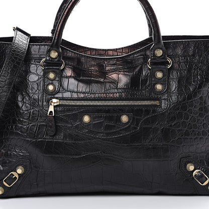 Balenciaga Calfskin Crocodile Embossed Giant 12 Gold Hardware City Black 7 of 14