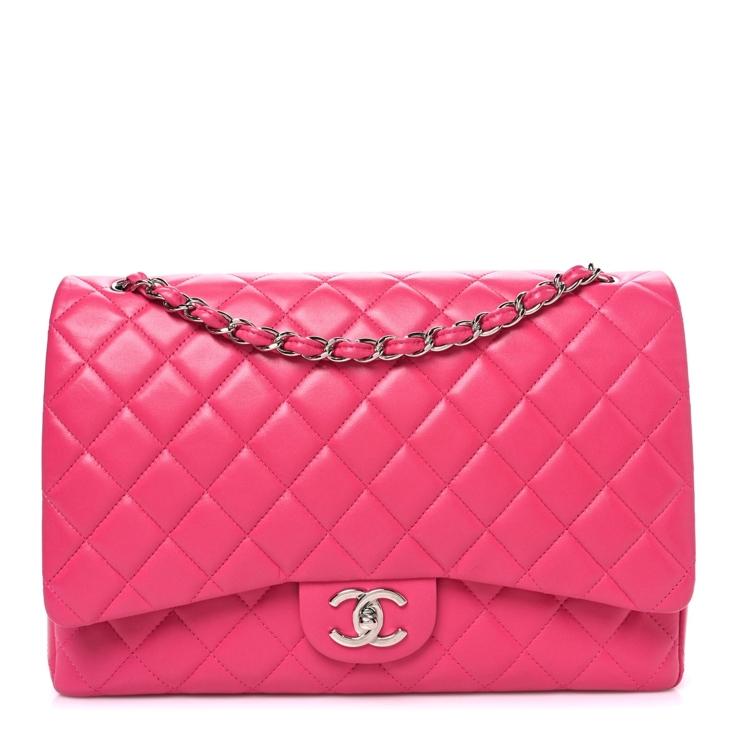 Lambskin Quilted Maxi Double Flap Fuchsia