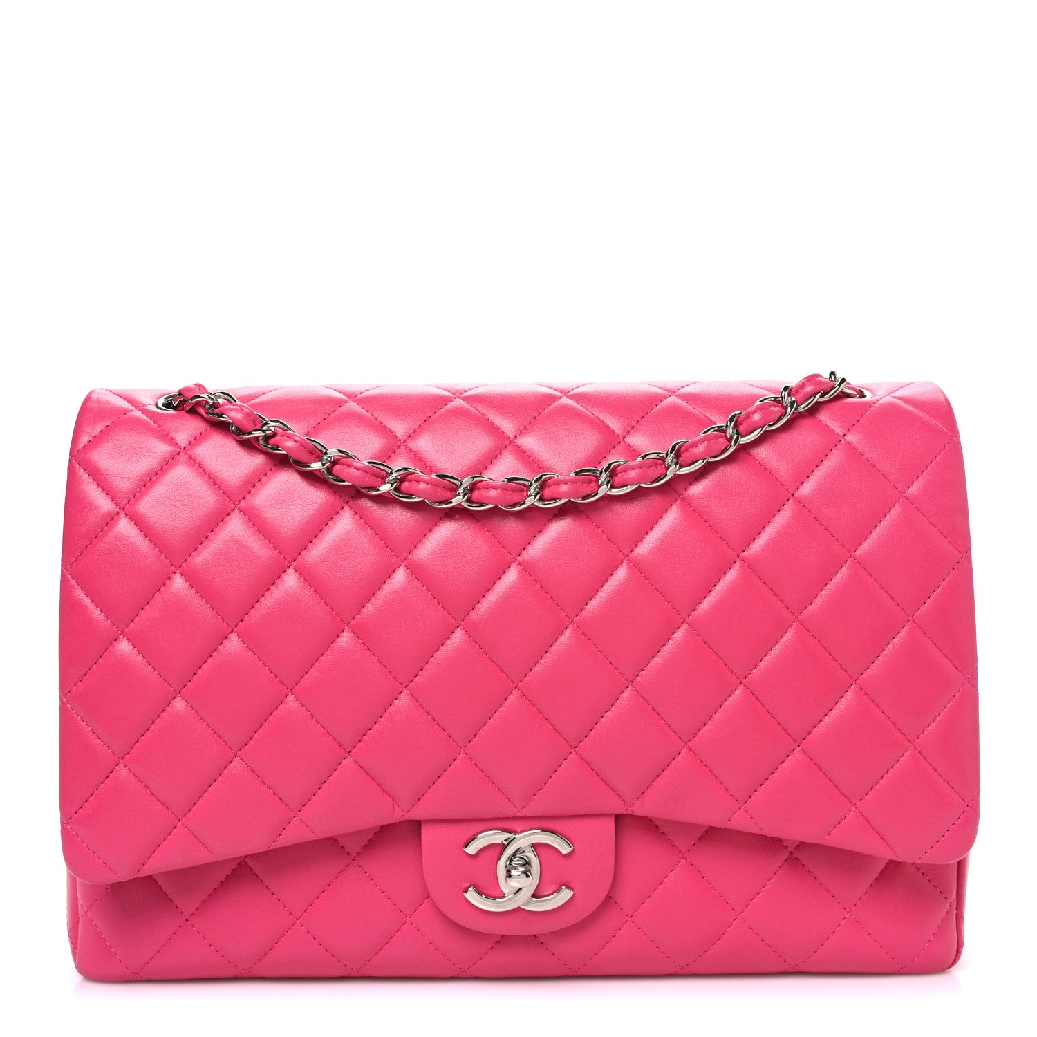Chanel Lambskin Quilted Maxi Double Flap Fuchsia 1 of 10