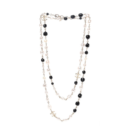 Chanel Pearl Beaded Crystal CC Long Necklace Gold Black White 2 of 4