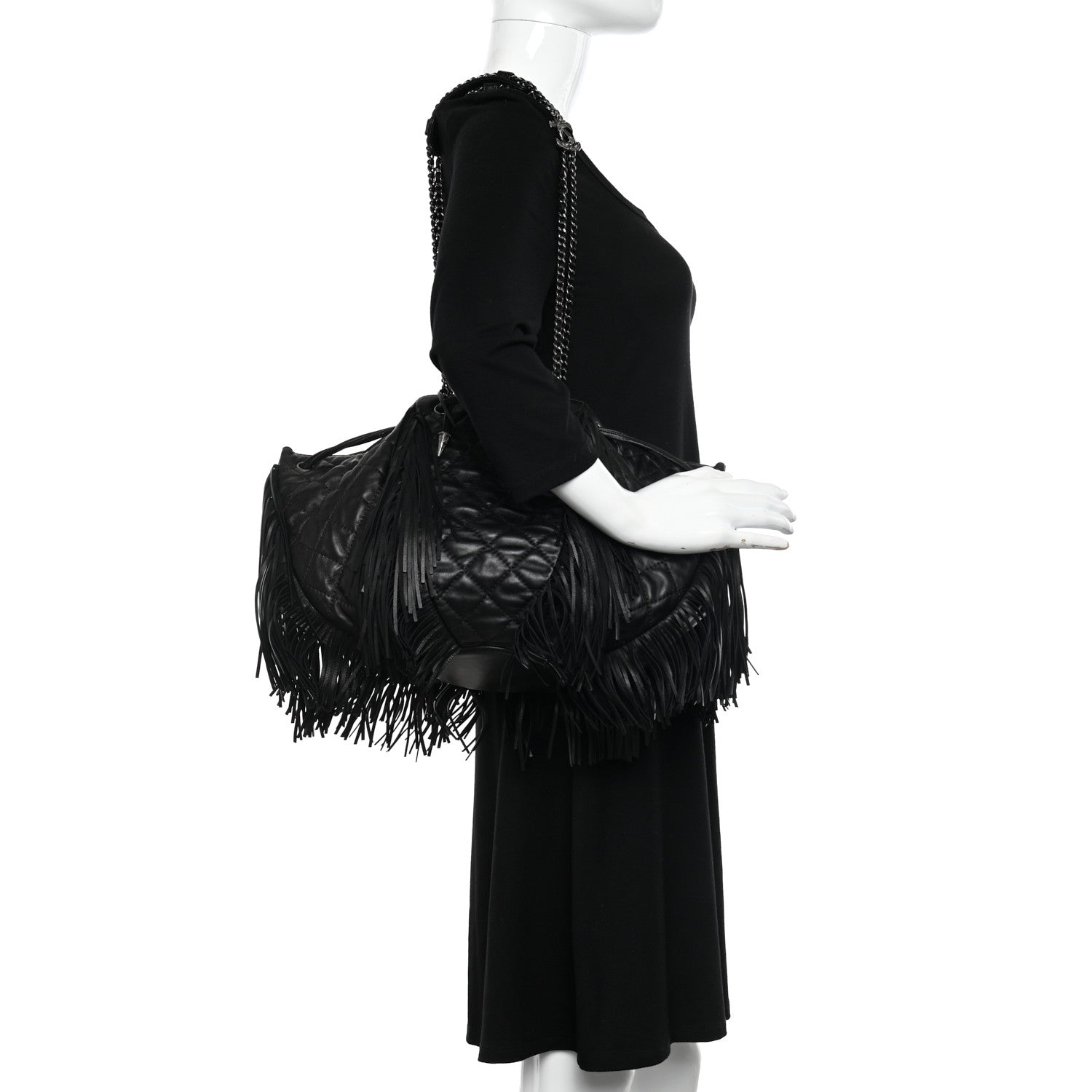 Chanel Lambskin Quilted Western Baluchon Fringe Bag Black 2 of 10