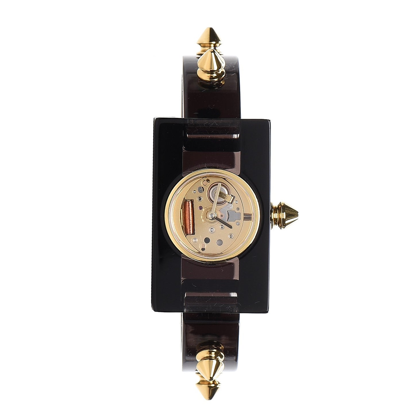 Stainless Steel Plexiglass 24mm Skeleton Stud Quartz Watch Black