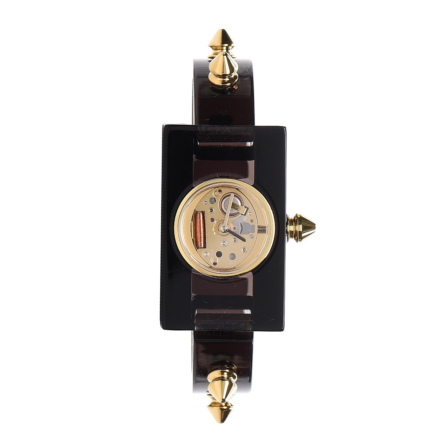 Gucci Stainless Steel Plexiglass 24mm Skeleton Stud Quartz Watch Black 1 of 6