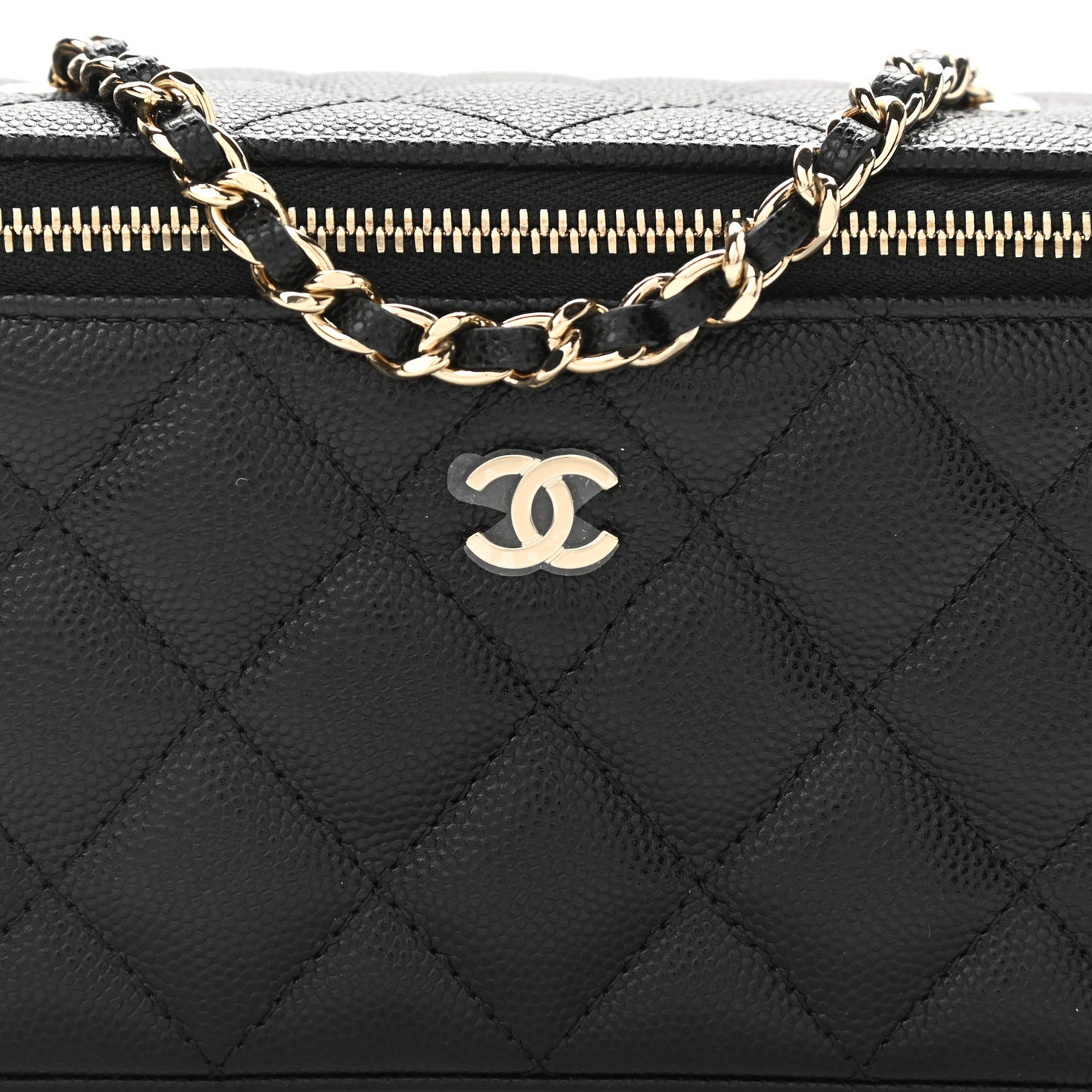 Caviar Quilted Small Vanity Case With Chain Black