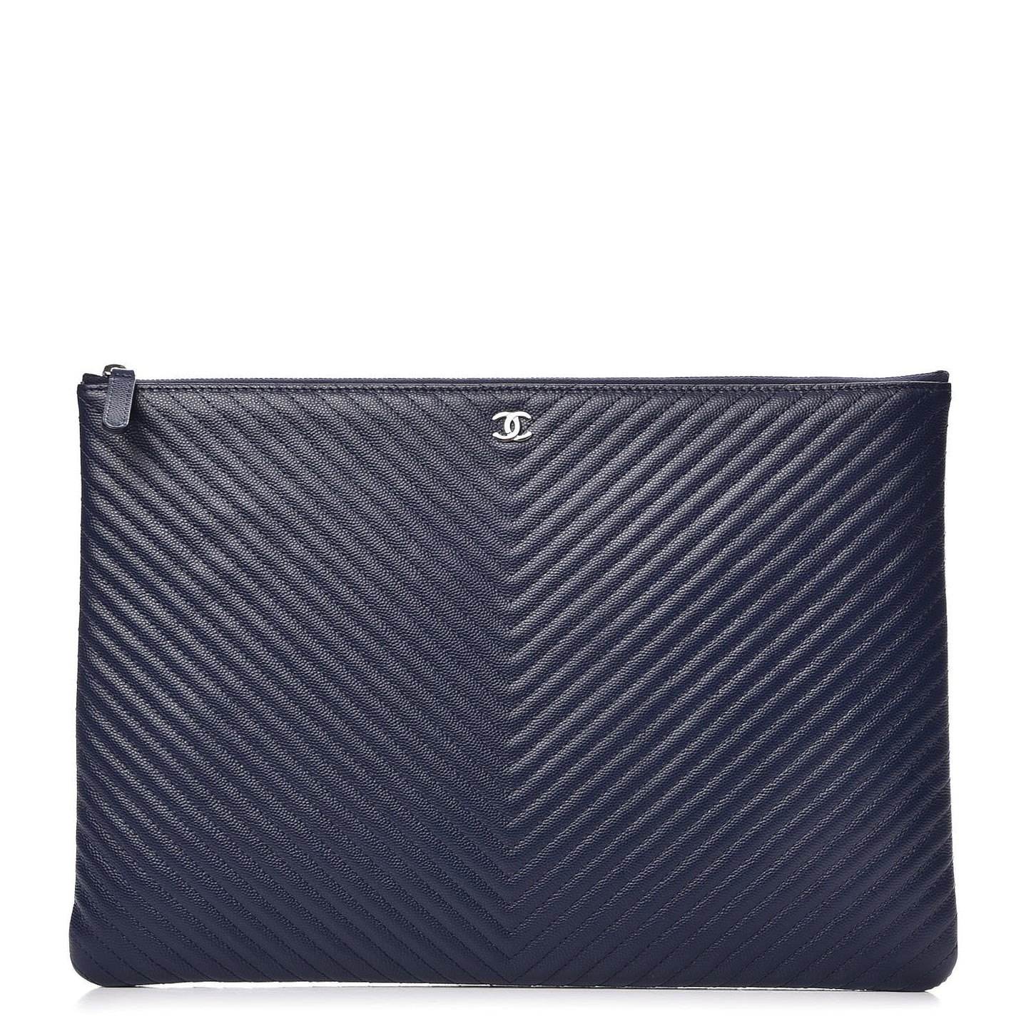 Caviar Chevron Quilted Large Cosmetic Case Navy