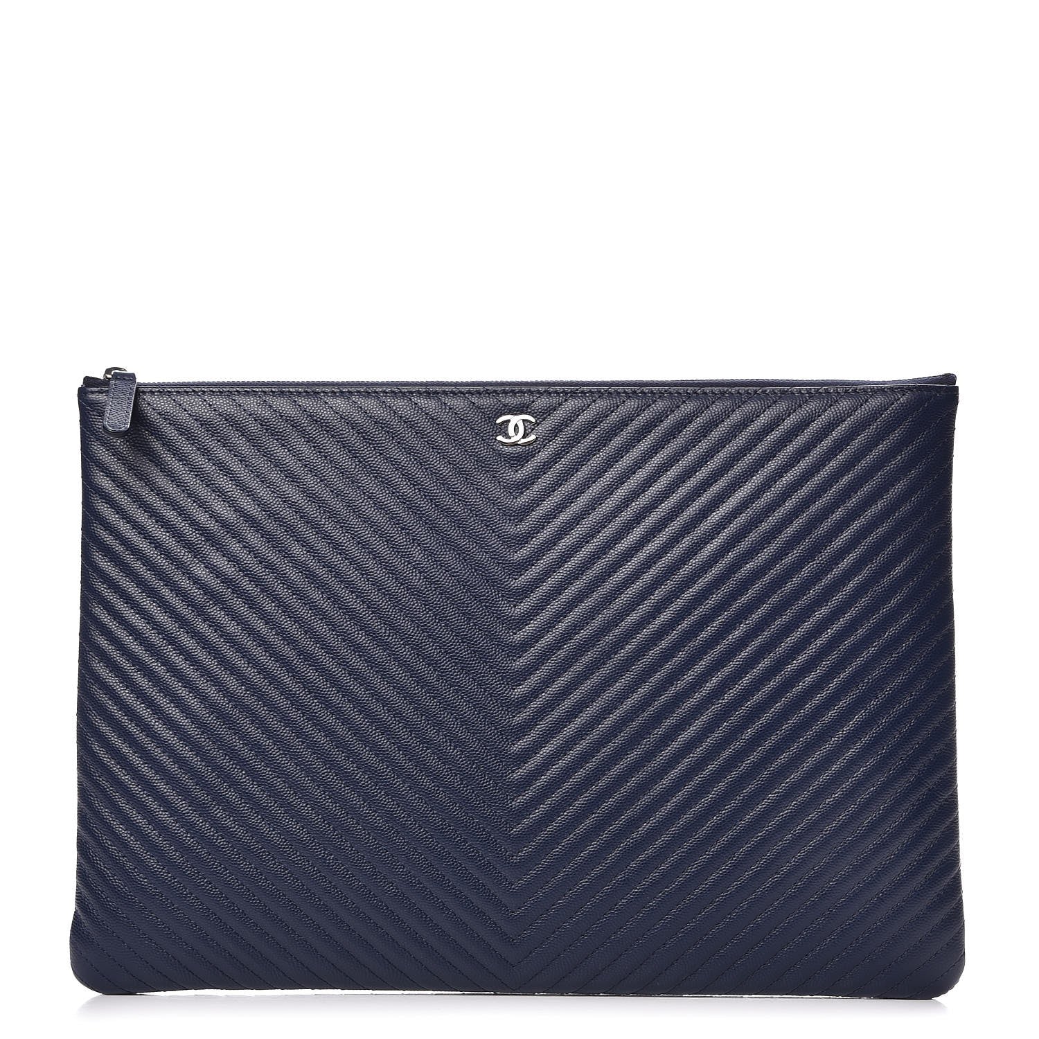 Chanel Caviar Chevron Quilted Large Cosmetic Case Navy 1 of 7