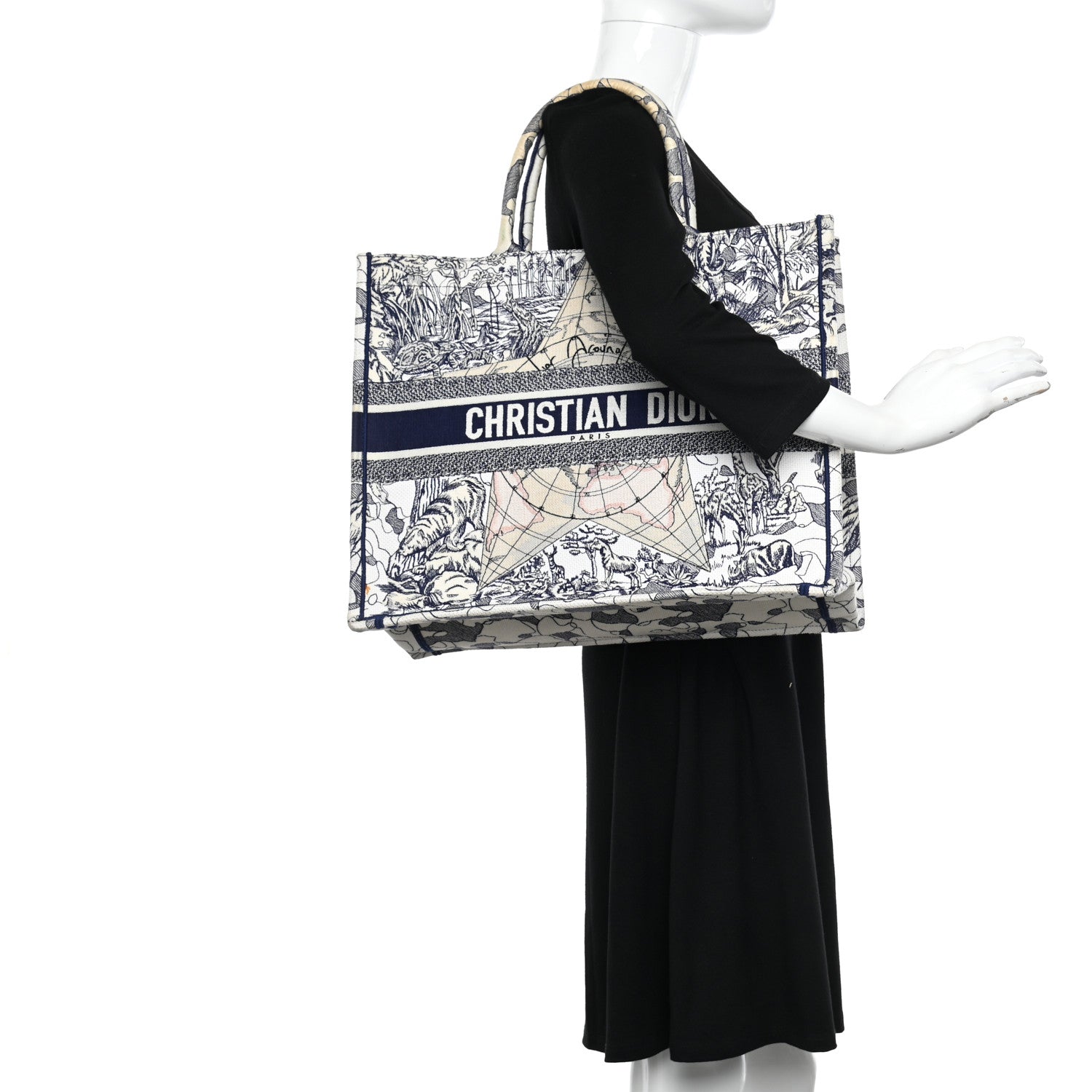 Christian Dior Canvas Embroidered Large Around The World Book Tote Blue 2 of 14