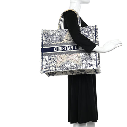 Christian Dior Canvas Embroidered Large Around The World Book Tote Blue 2 of 14