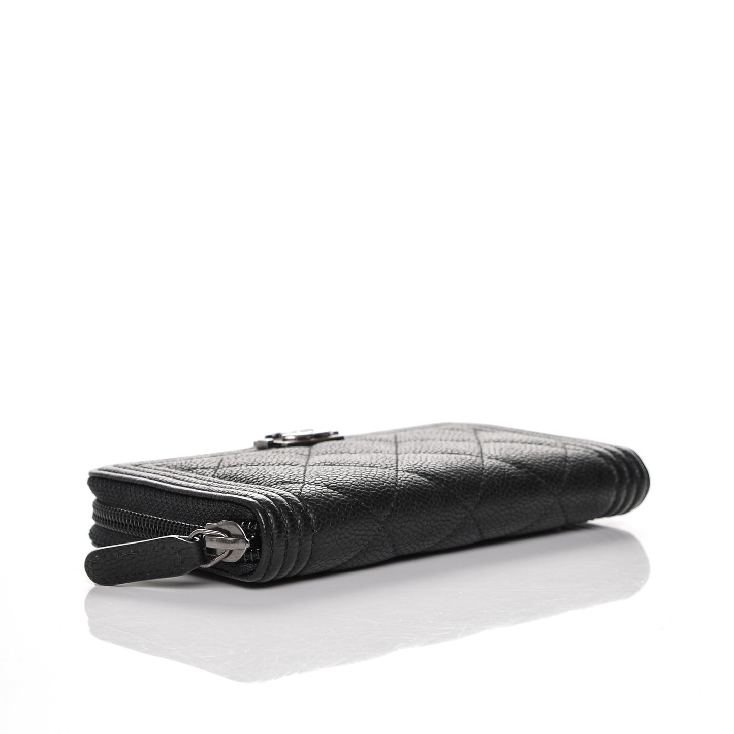 Caviar Quilted Small Boy Zip Around Wallet Black
