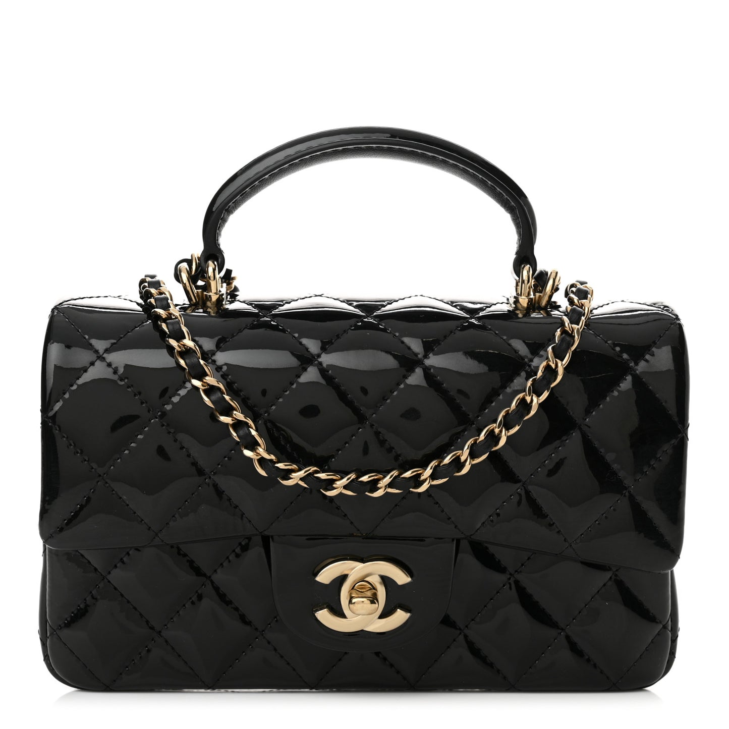Patent Quilted Mini Top Handle Rectangular Flap Black