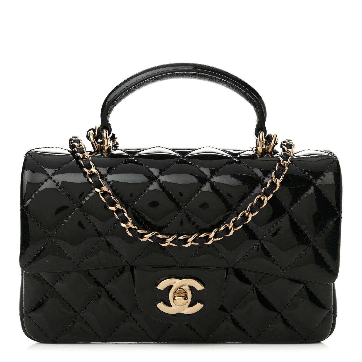 Chanel Patent Quilted Mini Top Handle Rectangular Flap Black 1 of 11