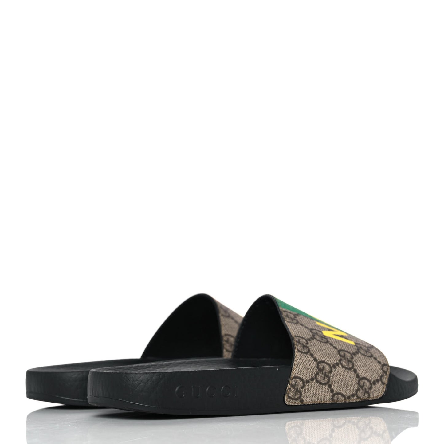 GG Supreme Monogram Fake/Not Slide Sandals 36 Beige Ebony