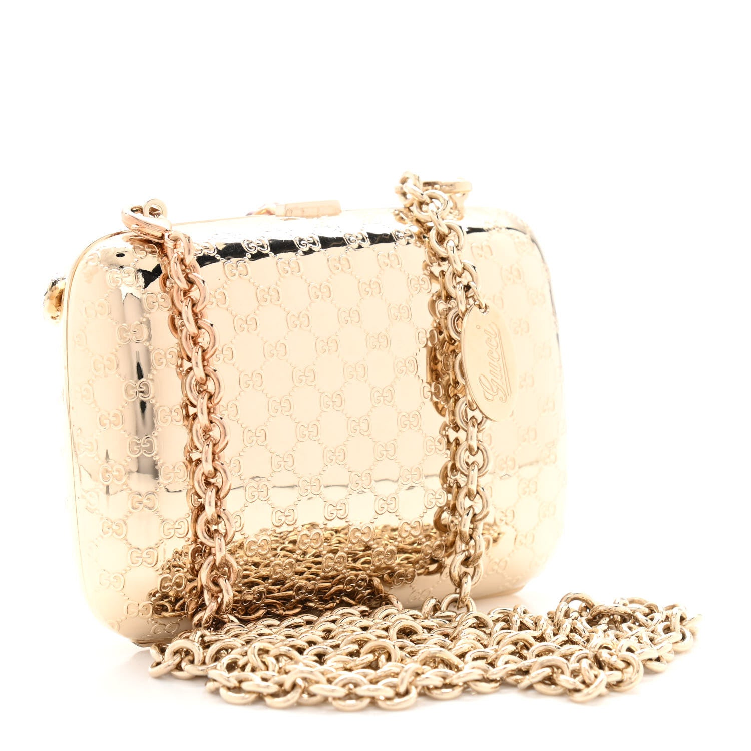 Gucci Metal Guccissima Dragonfly Minaudiere Clutch Gold 3 of 12
